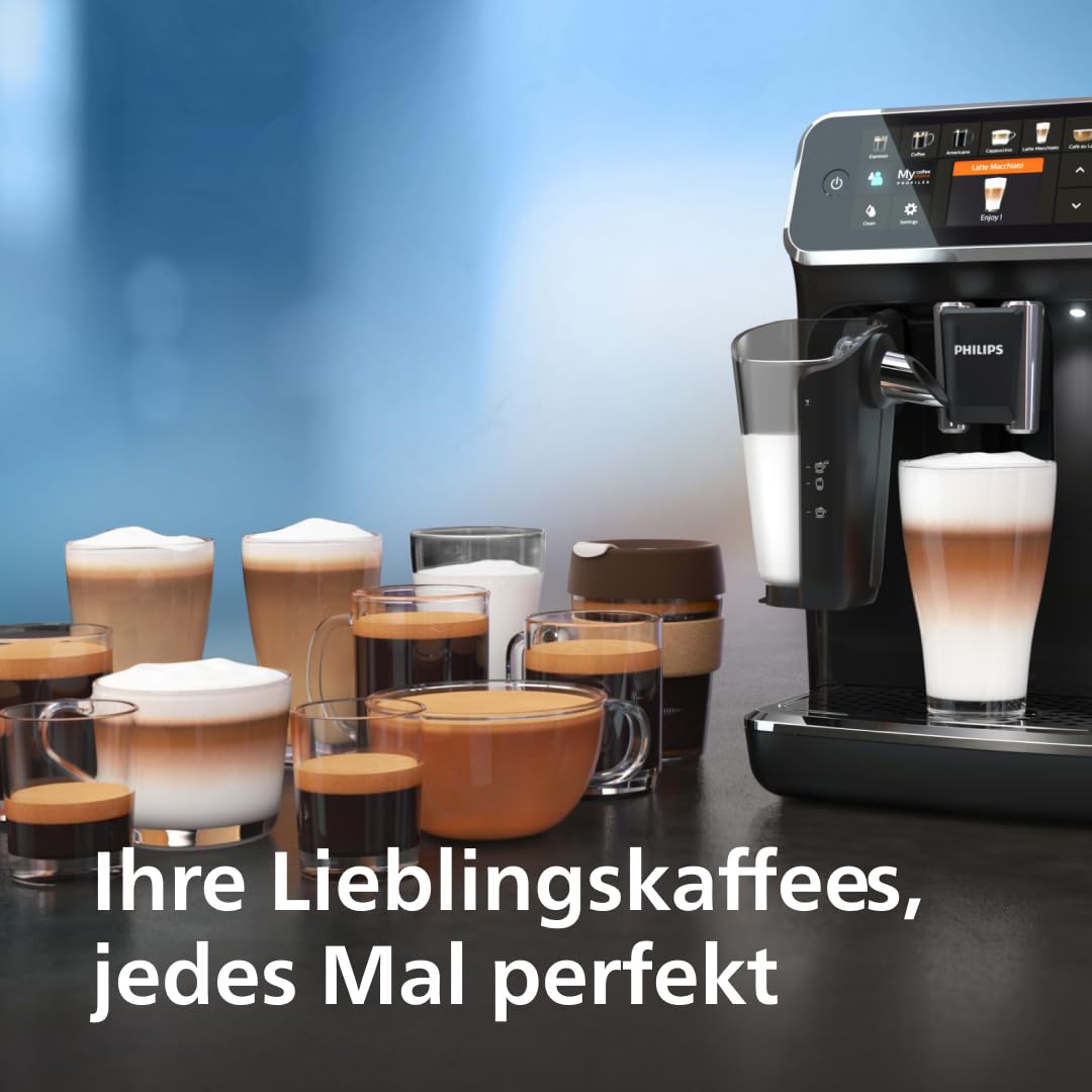 Philips Espressomaschine der Serie 5400 – Genießen Sie 12 Getränke, schnell reinigendes LatteGo, intuitives TFT-Display, anpassbare Kaffeeeinstellungen, erstklassiges Küchendesign (EP5441/50)