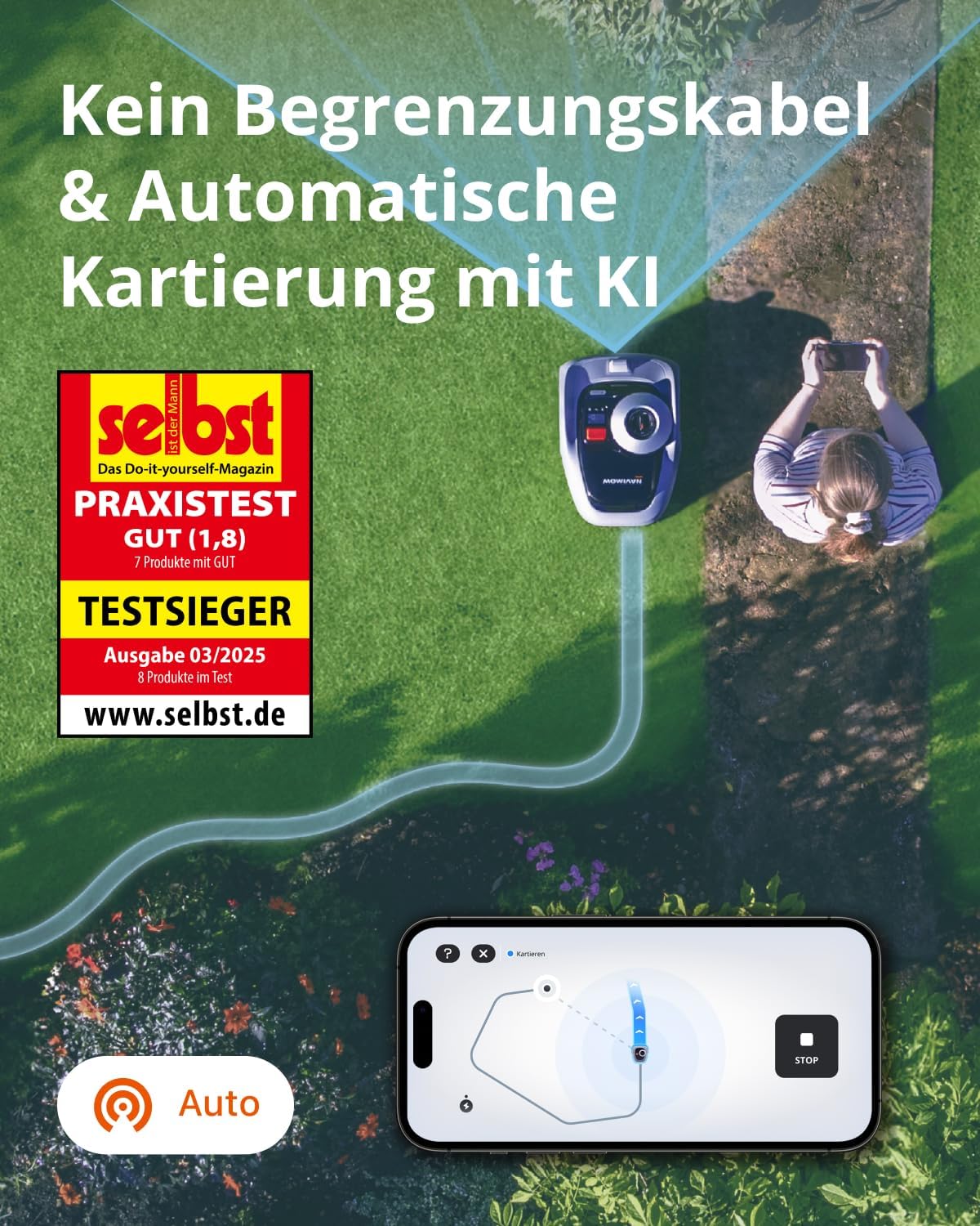 Navimow i105E Mähroboter ohne Begrenzungskabel, Empf 600 m²