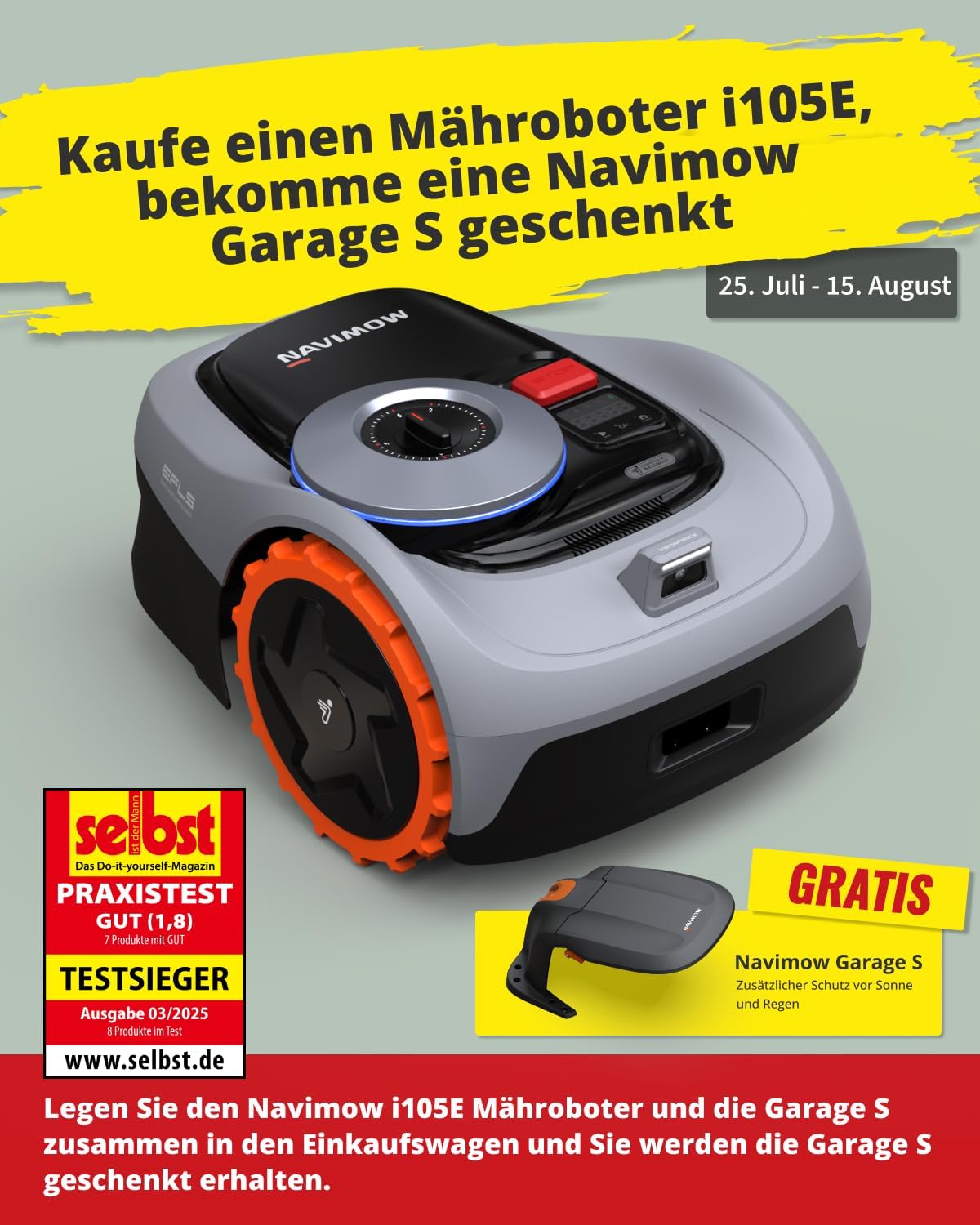 Navimow i105E Mähroboter ohne Begrenzungskabel, Empf 600 m²