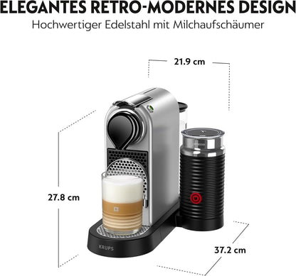 Nespresso Krups CitiZ&Milk XN761B Kapselmaschine | Aeroccino3 | 19 Bar | 1 L | Silber