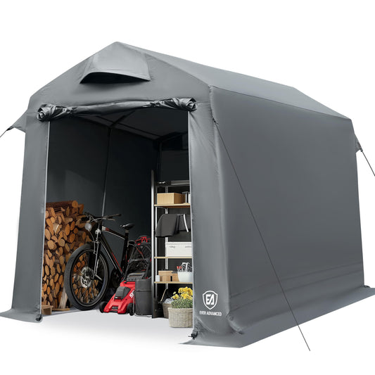 EVER ADVANCED Gerätehaus 9.8m³ Gerätezelt 190x230x225cm, 3000MM Wasserdichtes Geräteschuppen mit 2 Belüftungsöffnungen, Fahradgarage Fahrradschuppen Aufbewahrungsgarage Allzwecküberdachung, Grau
