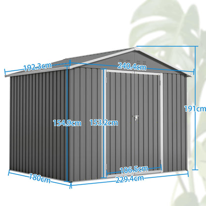 Thanaddo Metall Gerätehaus 9m³ Gerätehaus mit Pultdach,Gartenhaus Geräteschuppen Garten Schuppen Inkl. Metallfundament (ohne Boden), Geräteschrank für Garten,Grau